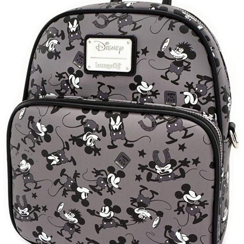 NEW loungefly vintage black white Mickey Disney convertible bag backpack